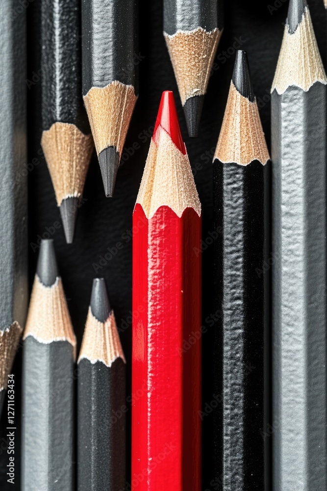 Poster a collection of red pencils arranged together on a surface, ideal for use in artistic or creative pr