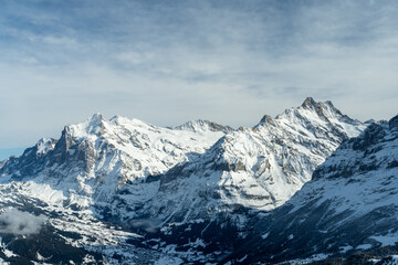 Obraz premium Wetterhorn and Schreckhorn Mountains in Winter. Swiss Alps. Switzerland