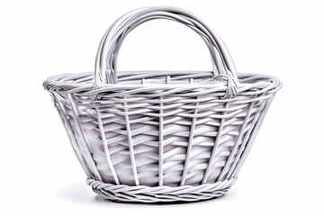 Obraz premium Empty white wicker basket, isolated on white, for home decor or product display
