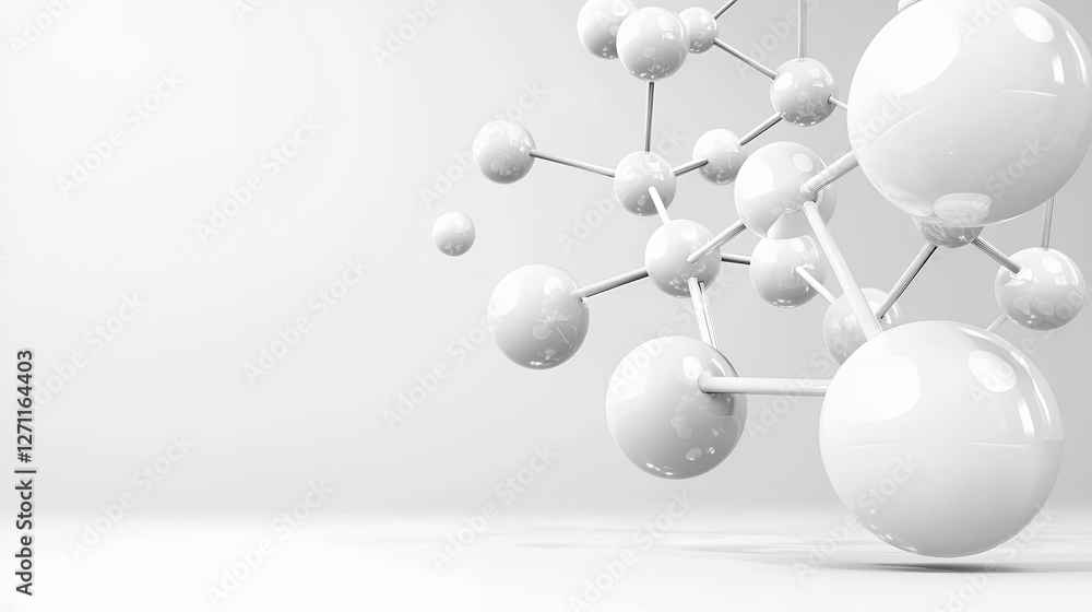 Poster abstract white molecular structure 3d rendering