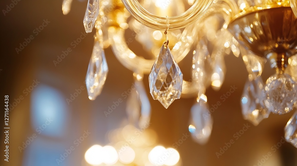 Poster stunning closeup of a luxurious chandelier with sparkling crystals and soft glowing lights : generat