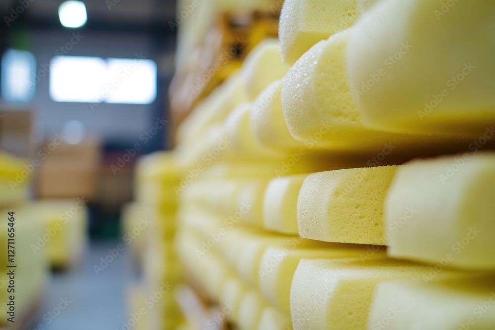 Poster A large quantity of cheese is stored in a warehouse, stacked high and neatly organized