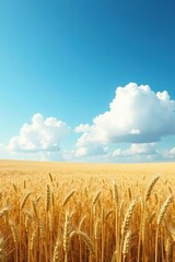 Naklejka premium Wheat stalks and clouds in the same field against a blue sky, grasses, clouds