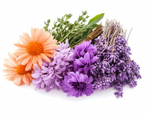 Fototapeta premium Fresh bunch of flowers like daisy, aster, lavender and herbs for decoration