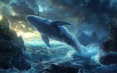 Obraz premium A giant whale breaching the ocean surface
