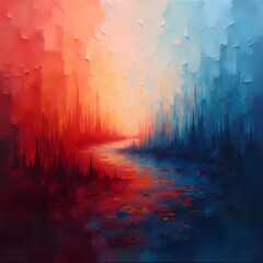 Abstract Digital Painting - Coral and Blue Forest	