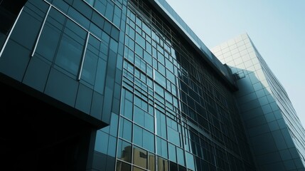 Obraz premium Modern Architectural Marvel: A Stunning Glass Facade Building in the City