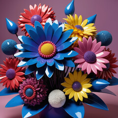 3D Colorful Plastic Flowers with Glossy Finish