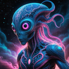 Futuristic Alien Character in Neon Sci-Fi  