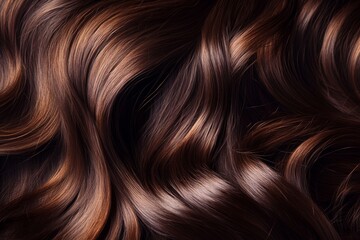 Fototapeta premium Luxurious brown hair waves with shiny texture. Artificial Intelligence