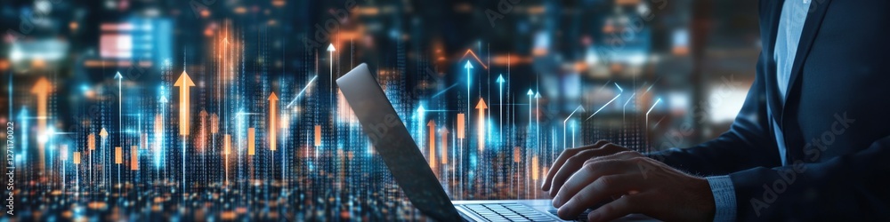 Poster man working on computer in office setting