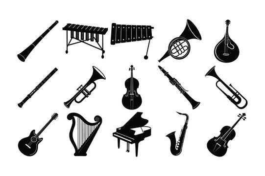 set of Musical instrument silhouette vector Illustration
