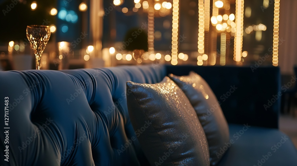 Aufkleber chic and cozy lounge space with plush sofa and elegant lighting : generative ai