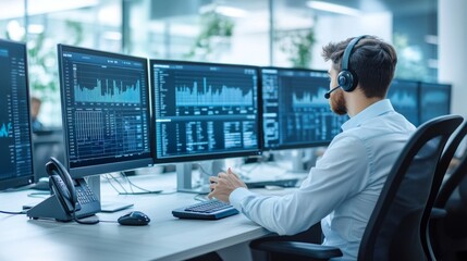 Data Analyst in Modern Business Environment. A Dedicated Professional at Work. Focused on Monitoring and Analysis