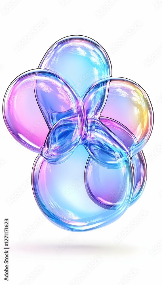 Aufkleber group of colorful iridescent bubbles floating against a white background. possible use art