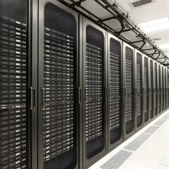 Data Fortress: A sleek and modern data center houses rows of powerful servers, the backbone of digital infrastructure, providing a glimpse into the heart of modern technology.
