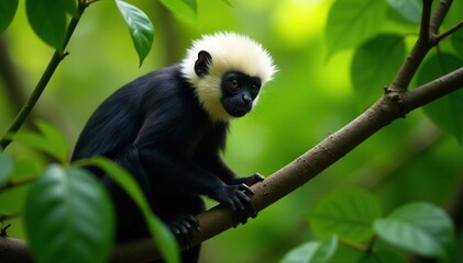 Obraz premium Habitat of white headed capuchin in its natural environment, primate, vines