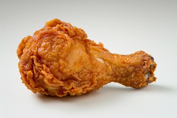 Crispy fried chicken leg on white background. Artificial intelligence image