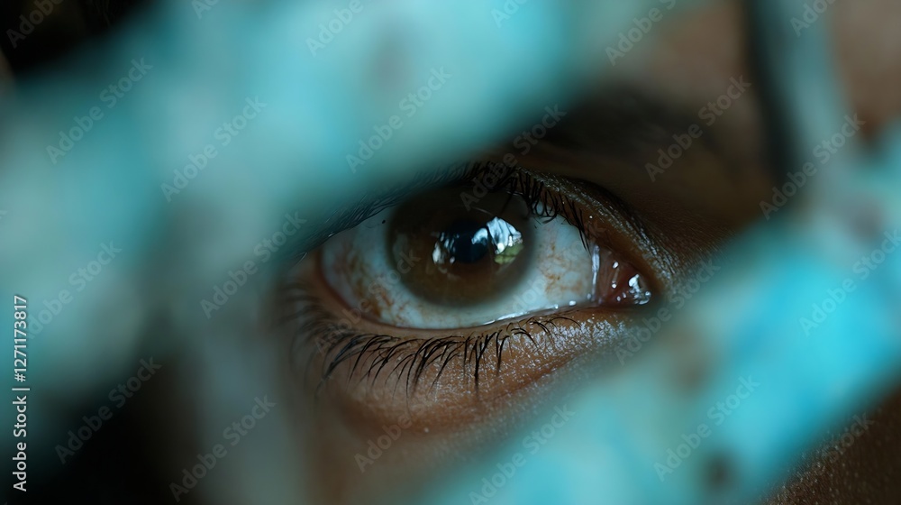 Poster close up view of a brown eye framed by branches showing deep emotions and focus : generative ai