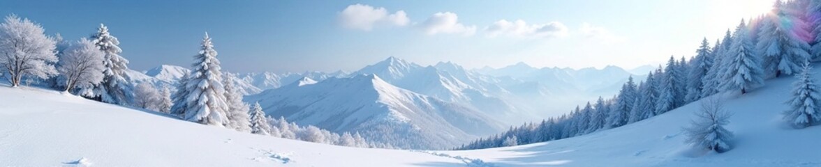 Fototapeta premium Snowy mountain with frosty air and bare trees, serene, winter, snow