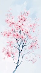 Fototapeta premium Watercolor Cherry blossom blooming flower,Sakura tree or forest side view,Cherry tree spring flower background,elements for environment and garden,botanical in spring season.