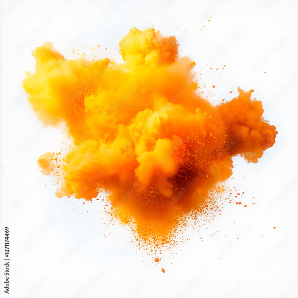 Poster an explosion of bright orange-yellow colors fills the space, scattering particles all around. the wh