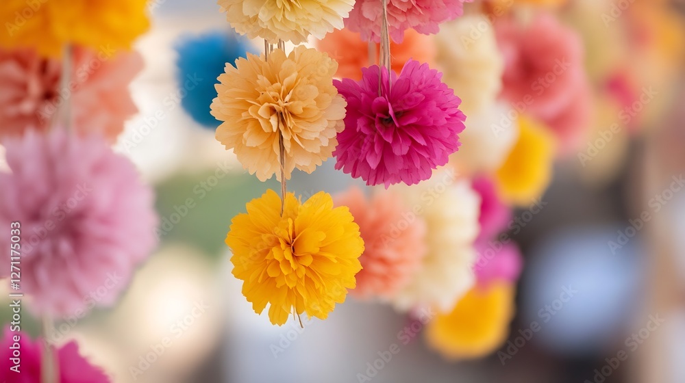 Poster vibrant paper flowers in bright colors creating a stunning decoration for events and parties : gener