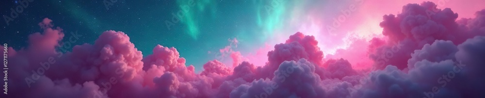 Canvas Prints Pink teal nebula cloud with a trail of stardust and tiny stars amidst an indigo haze, cosmic, swirly clouds, pink teal