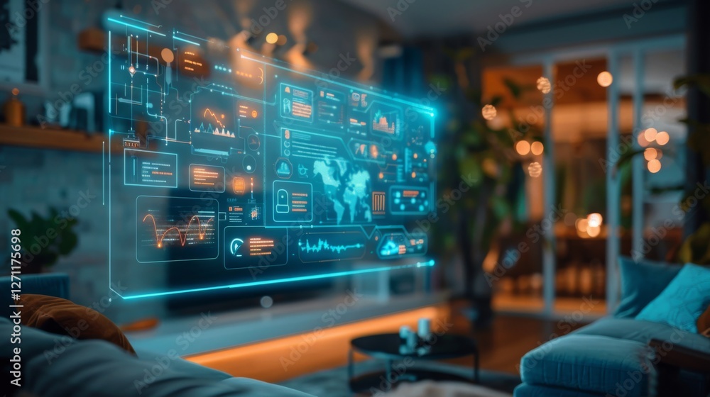 Aufkleber a sleek living area features a holographic display presenting global analytics and data insights. wa