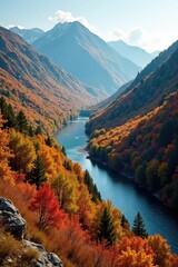 Autumnal colors on the hills near Mount Podkamennaya and Sylva River, fall colors, scenery, landscape
