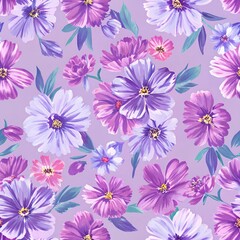 Floral watercolor flower background. Purple and Lilac colors template for Design International Women's Day.
