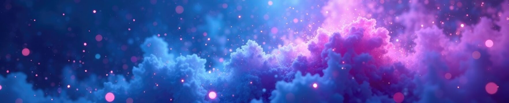 Icy blue and purple misty atmosphere with exploding white dots, sci-fi, purple mist