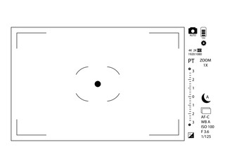 Video finder frame or capture photo with function icons, preview indicator, HUD and UI recorder, target square professional, vector illustration
