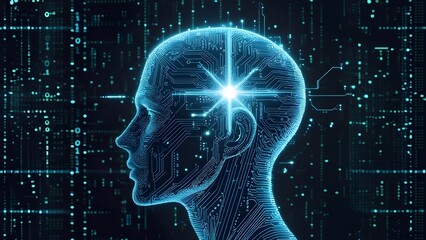 Futuristic AI Cybernetic Head with Glowing Circuit Board Design