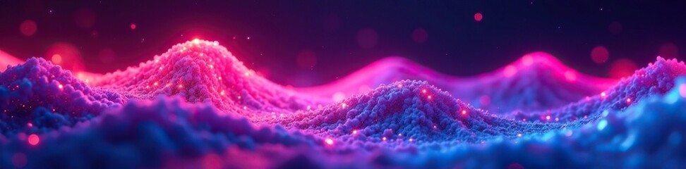A multicolored wave illuminated by soft pink light on a dark background, colorful, glow, optical effect
