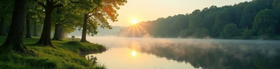 Fototapeta premium A tranquil scene at Oldenburger See Bornhorst with sunbeams through trees, water, lake, peaceful