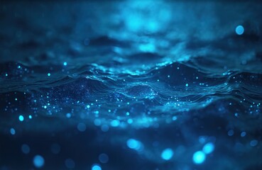 Bioluminescent turquoise sea water glows at night. Glowing marine plankton creates fluorescent particles in ocean. Summer travel aquatic background wallpaper, design, concept of journey to exotic