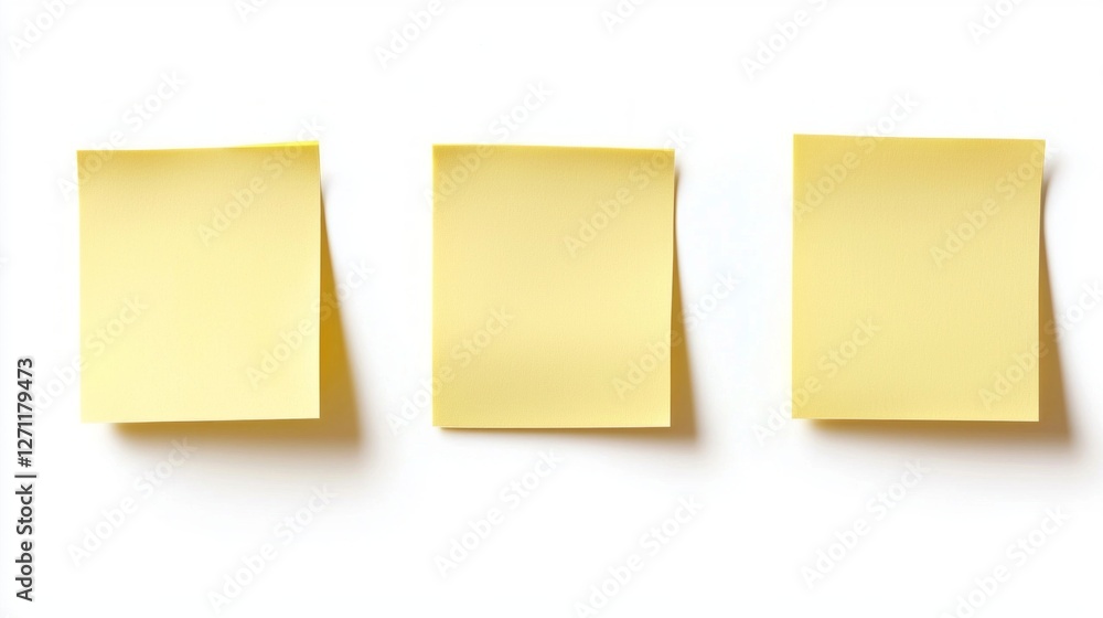 Poster blank yellow sticky notes rest neatly on a clean surface, inviting creativity and organization in a 