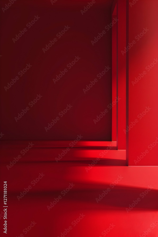 Poster abstract composition featuring deep red hues and geometric shapes creating a minimalist aesthetic