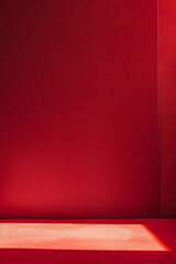 Vibrant red studio backdrop with soft light casting shadows, perfect for product photography