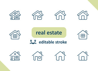 Real estate icons. House, buildings, home vector icon set