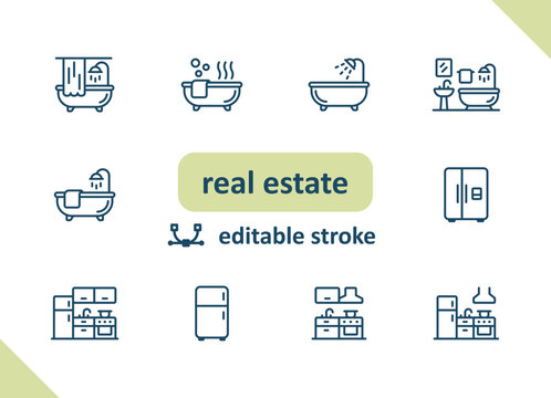 Real estate icons. House, buildings, home vector icon set