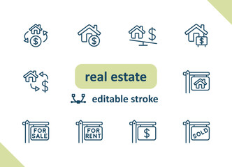 Real estate icons. House, buildings, home vector icon set
