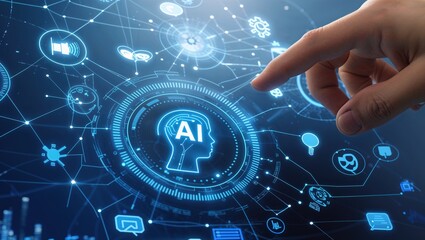 Obraz premium hand pushing a button on a touch screen interface