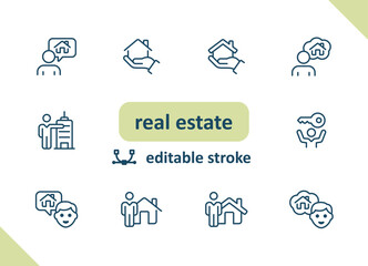 Real estate icons. House, buildings, home vector icon set