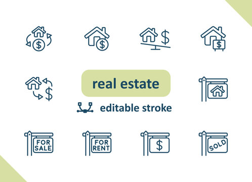 Real estate icons. House, buildings, home vector icon set
