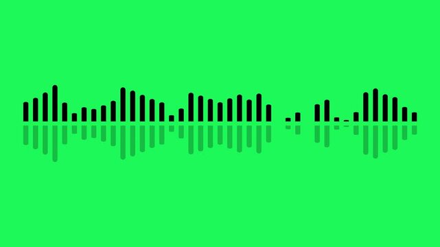 Digital audio waveform spectrum with reflection, Sound analyzer Animation Isolated on Green Background