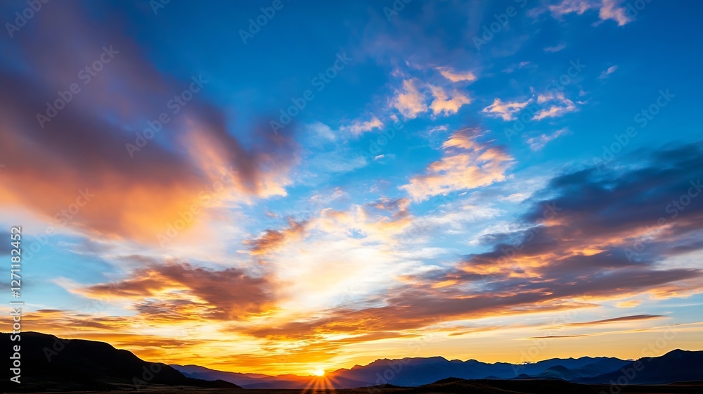 Poster Stunning sunset over mountains creating a vibrant sky filled with colors and clouds : Generative AI