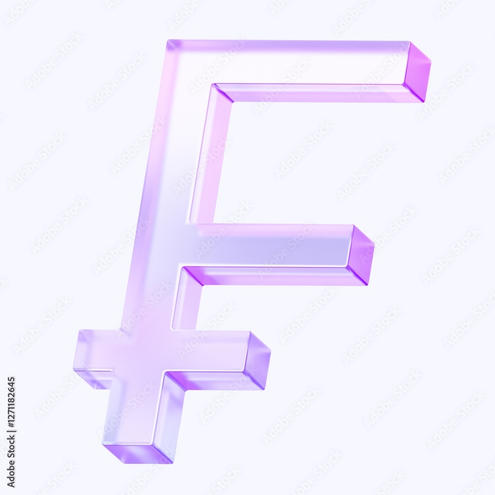 Poster franc currency icon with colorful gradient. 3d rendering illustration for graphic design, ui ux desi