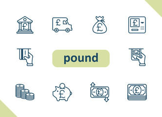 Pound icons. Money, currency, cash, pound sterling, payment, savings, investment vector icon set